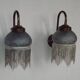 Pair French Vintage Mottled Glass Single Wall Lights Beaded Fringed Shade