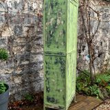 Antique Parisian bonnet wardrobe with khaki patina