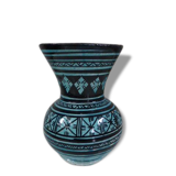 Nice oriental vase, black geometric patterns on blue background, vintage