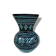 Nice oriental vase, black geometric patterns on blue background, vintage