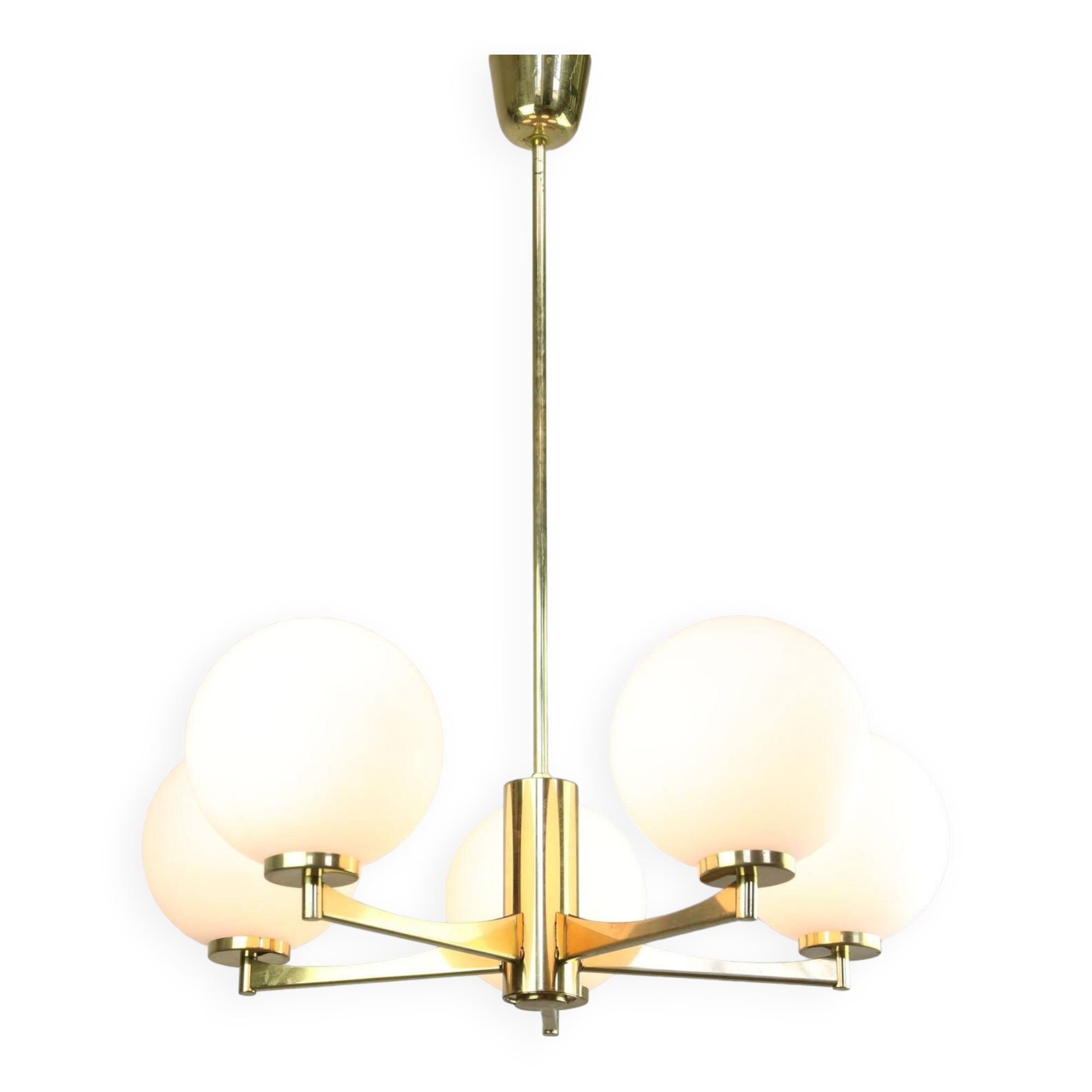 Mid-century Modern Italian Brass and Opaline Chandelier, 1960s