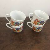 Set of 4 Bavaria 70's coffee cups with multicolored flowers