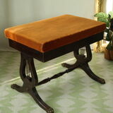 Lyre leg stool with storage, lion paw feet, English style.