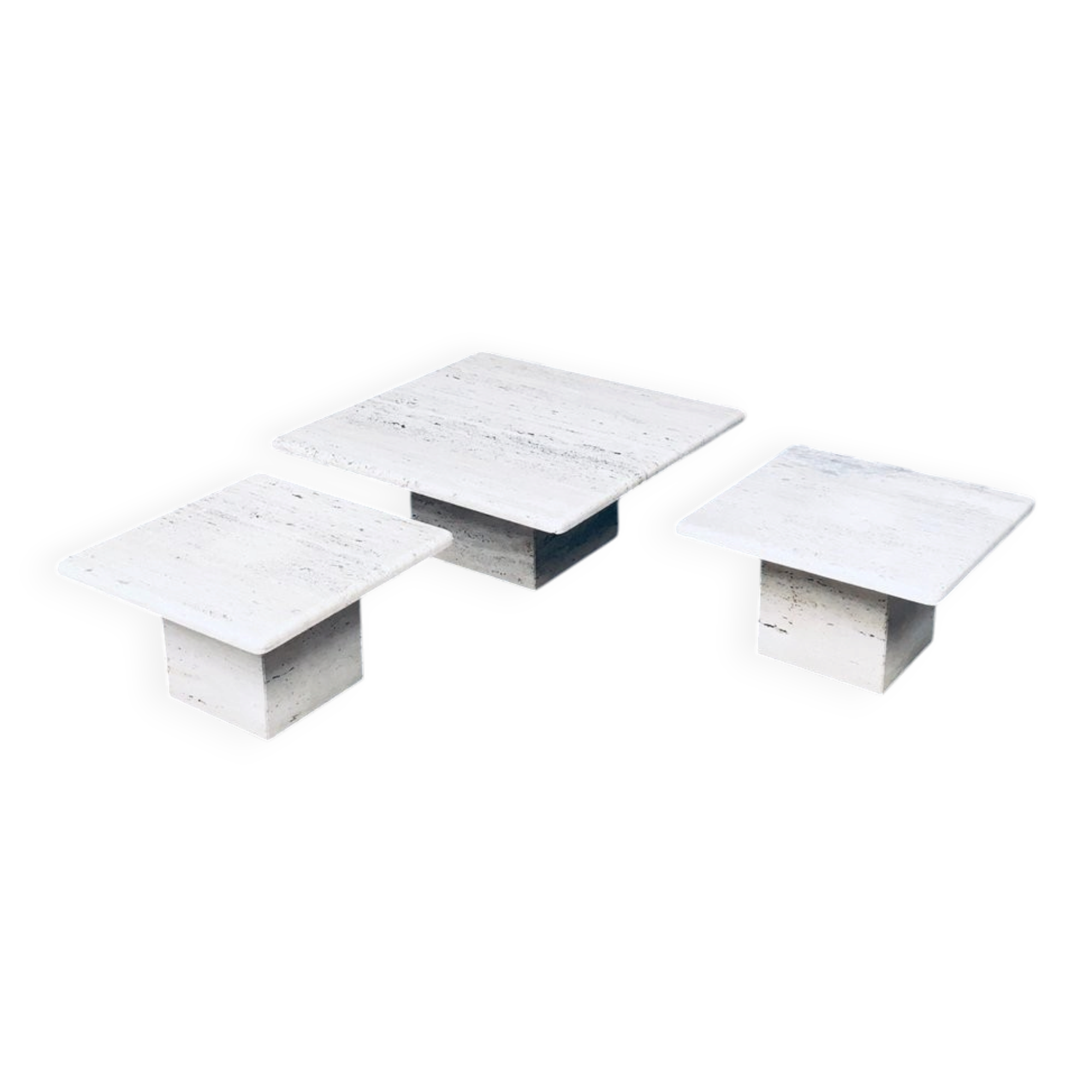 Italian Travertine Square Side End Table, 1970s, Set of 2