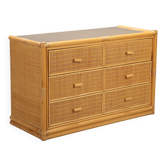 Commode vintage en bois recouverte d’osier design années 1980