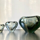 Set of 3 heart shaped Holmegaard crystal vases by Per Lutken