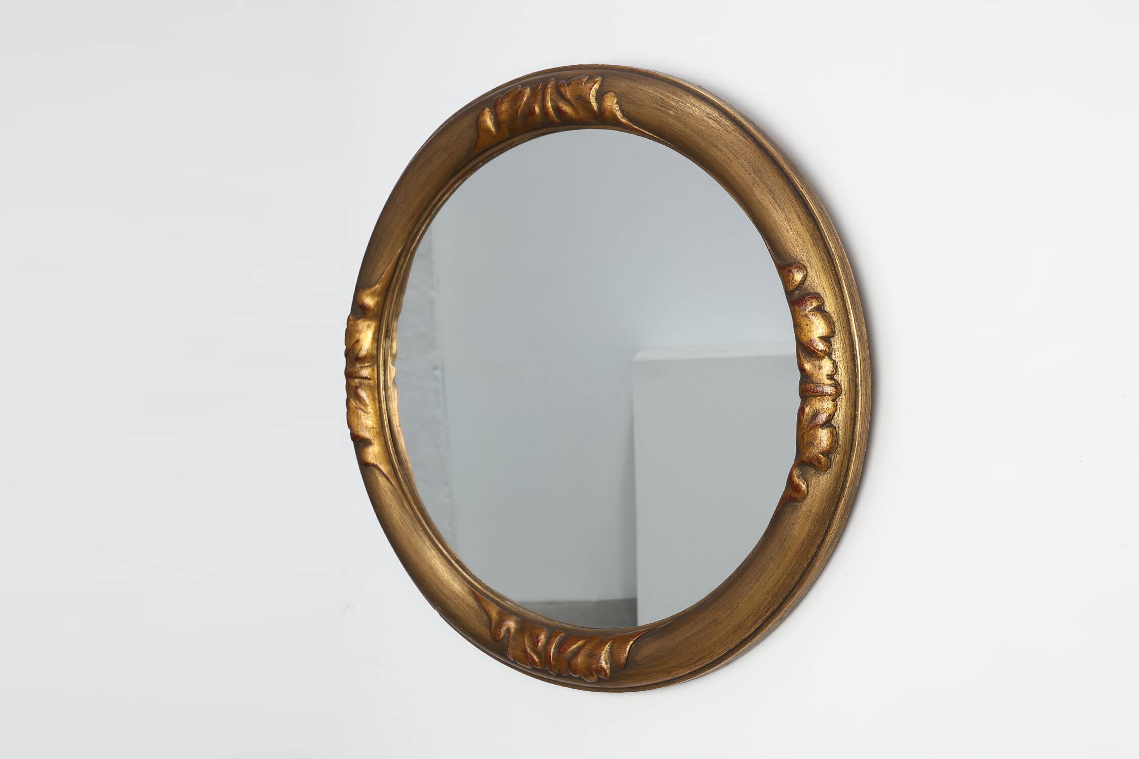 Art Deco oval gilt oak mirror, Belgium 1920s