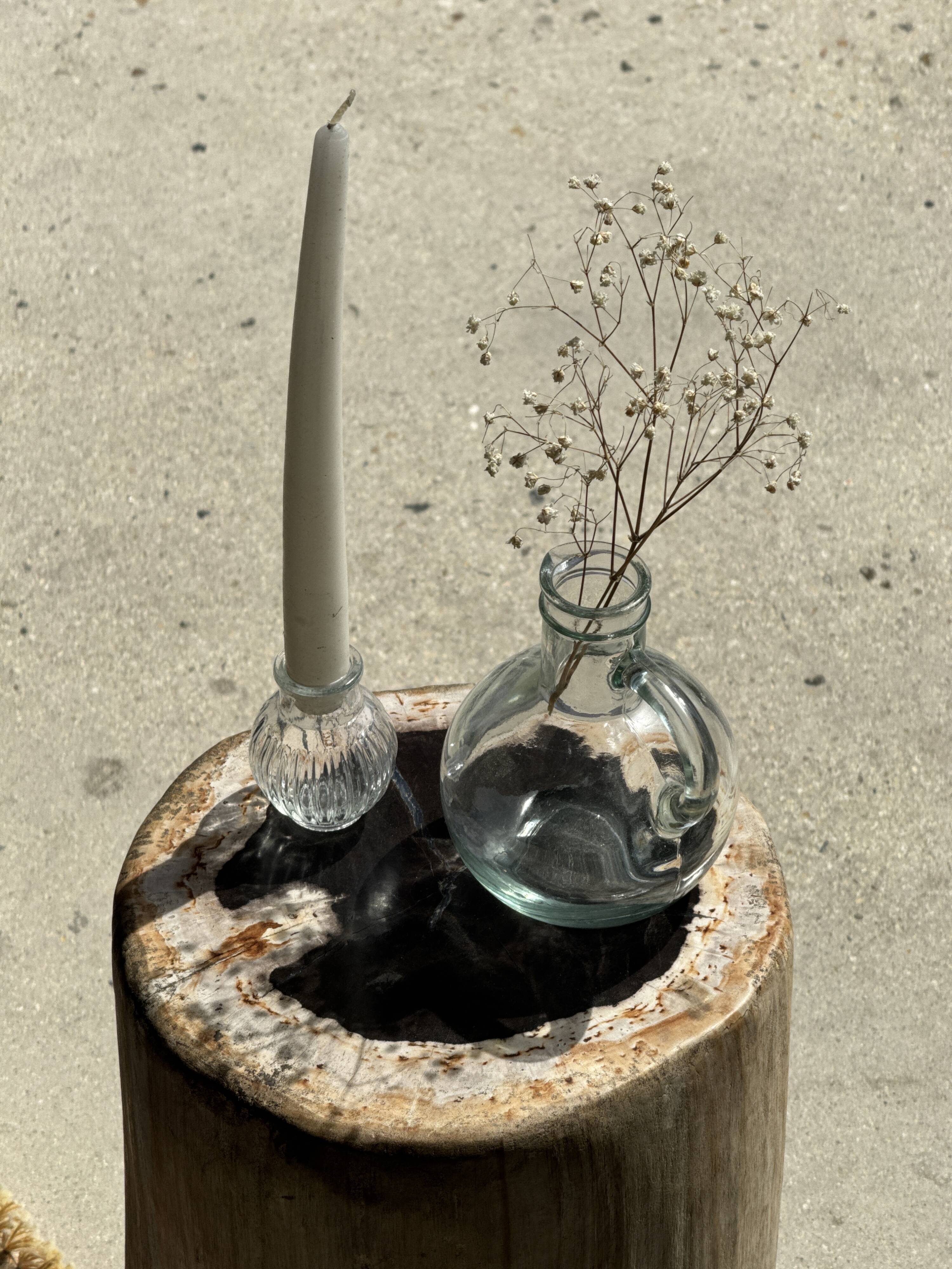Table d'appoint en bois pétrifié, écorce blanche