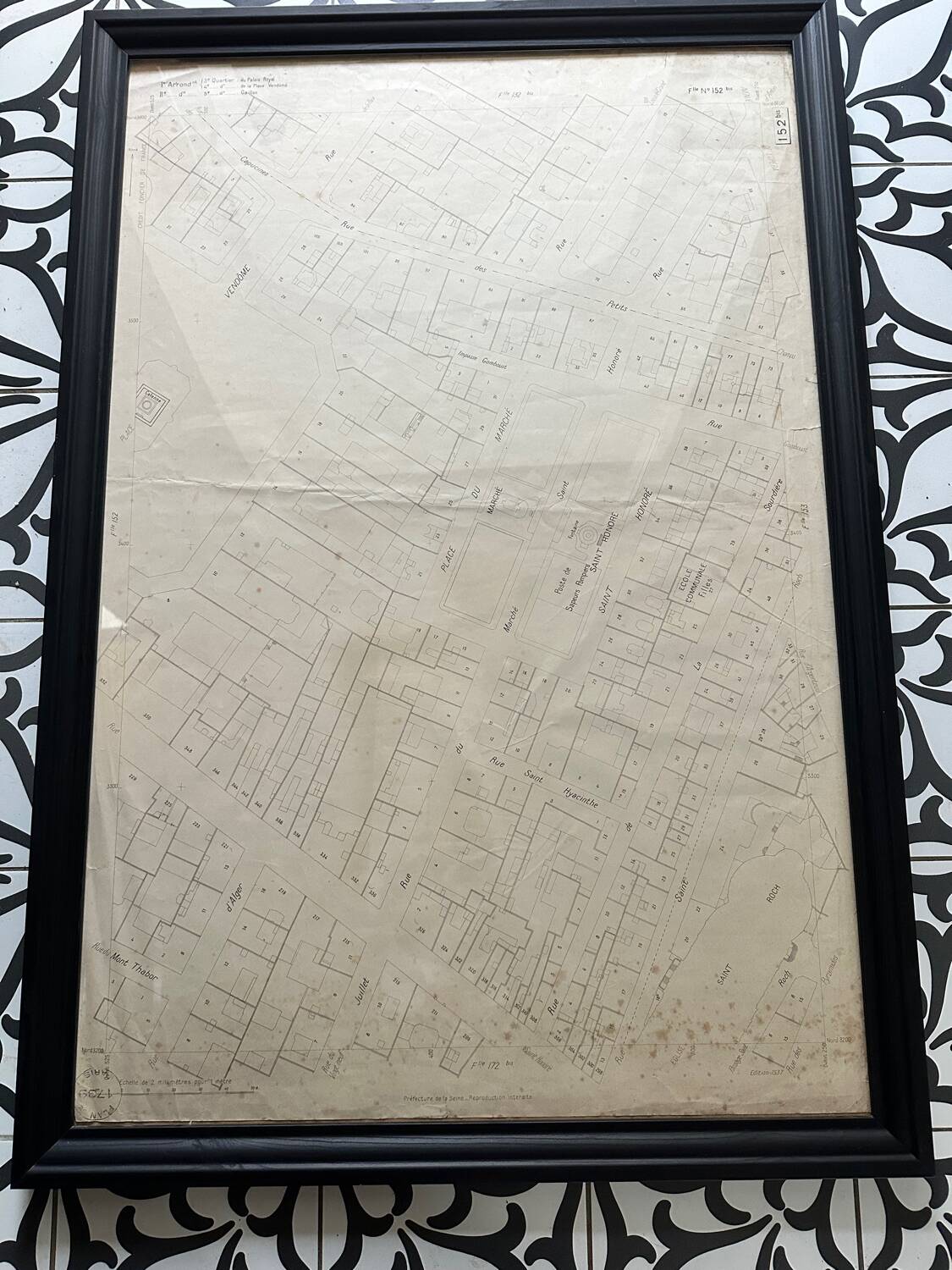 Poster large old map of paris 1739