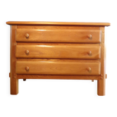 Commode en orme 1970-80 3 tiroirs