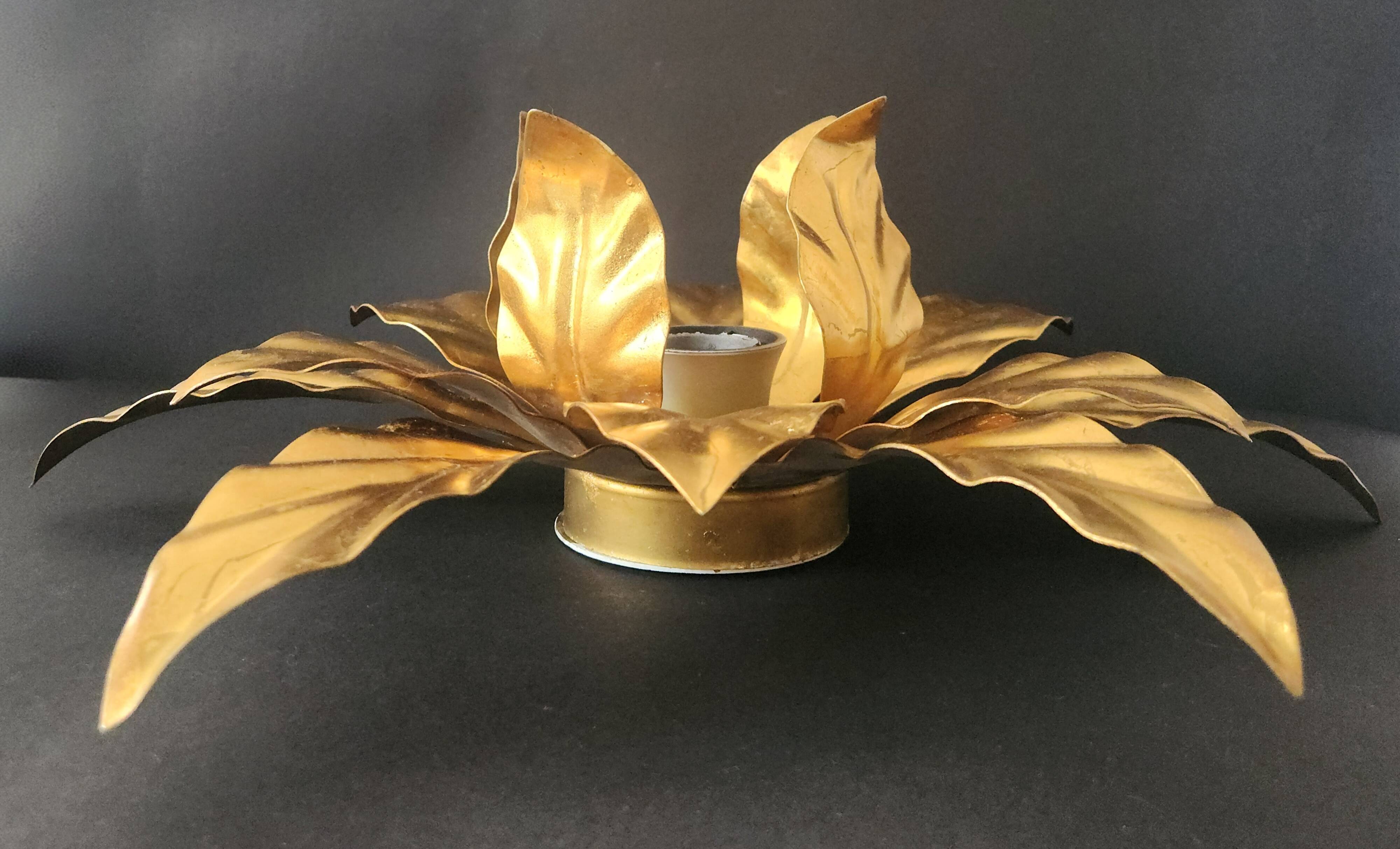 Hollywood Regency Florentine Flower-Shaped Gilt Flush Mount Hans Kögl Italy
