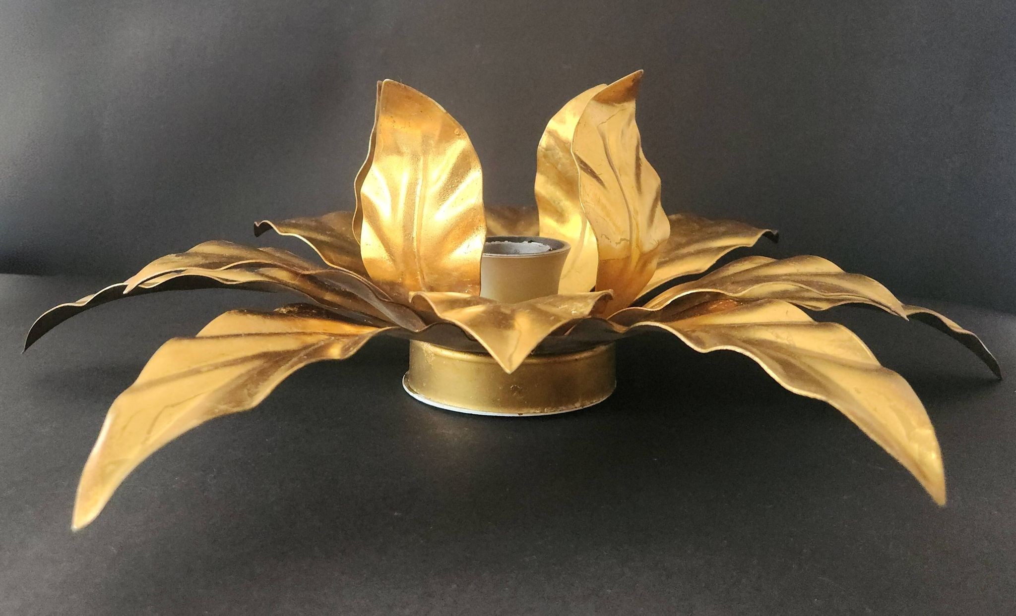 Hollywood Regency Florentine Flower-Shaped Gilt Flush Mount Hans Kögl Italy