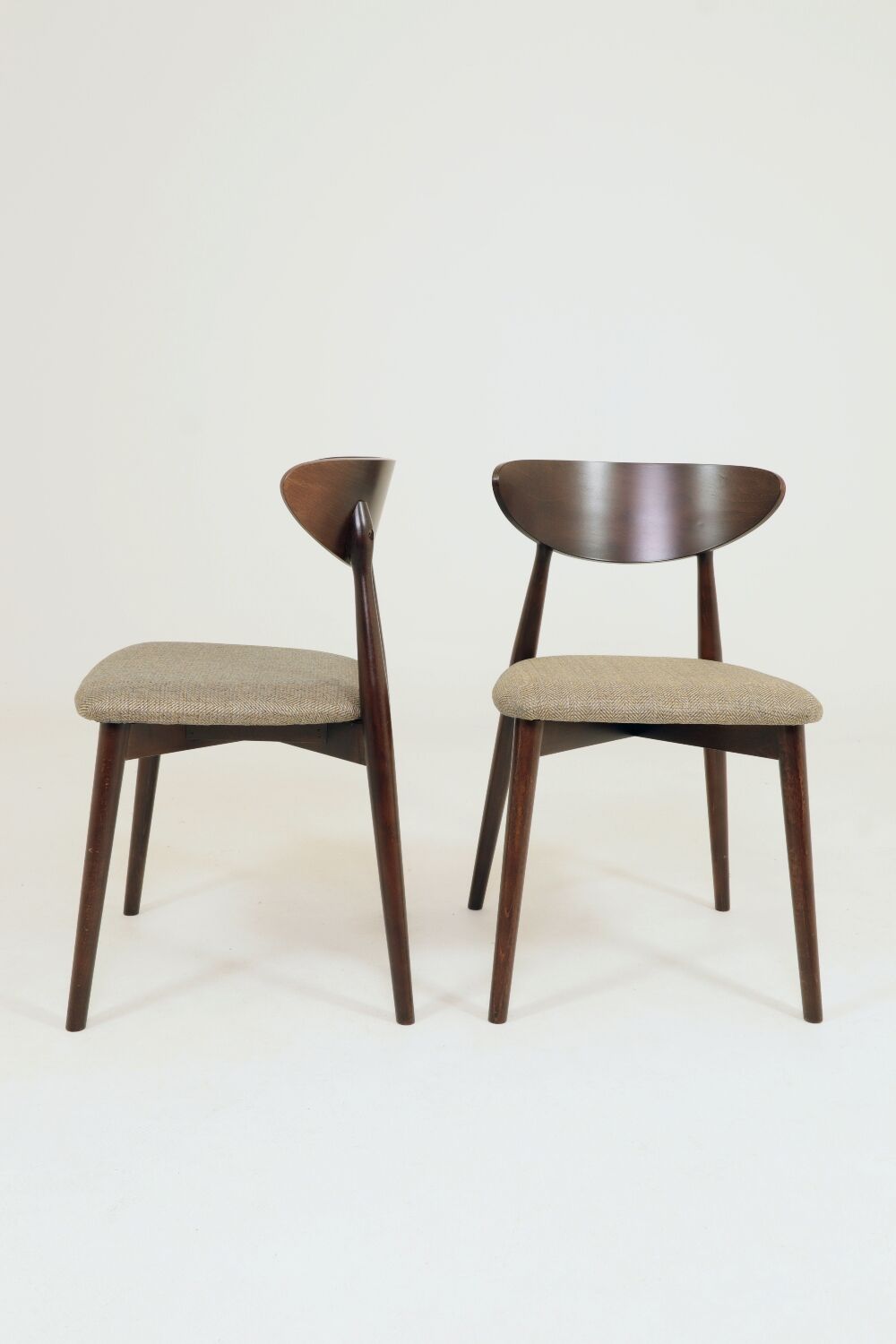 Set of 4 Modern Beech Wood Dining Chair, Herringbone yellow fabric