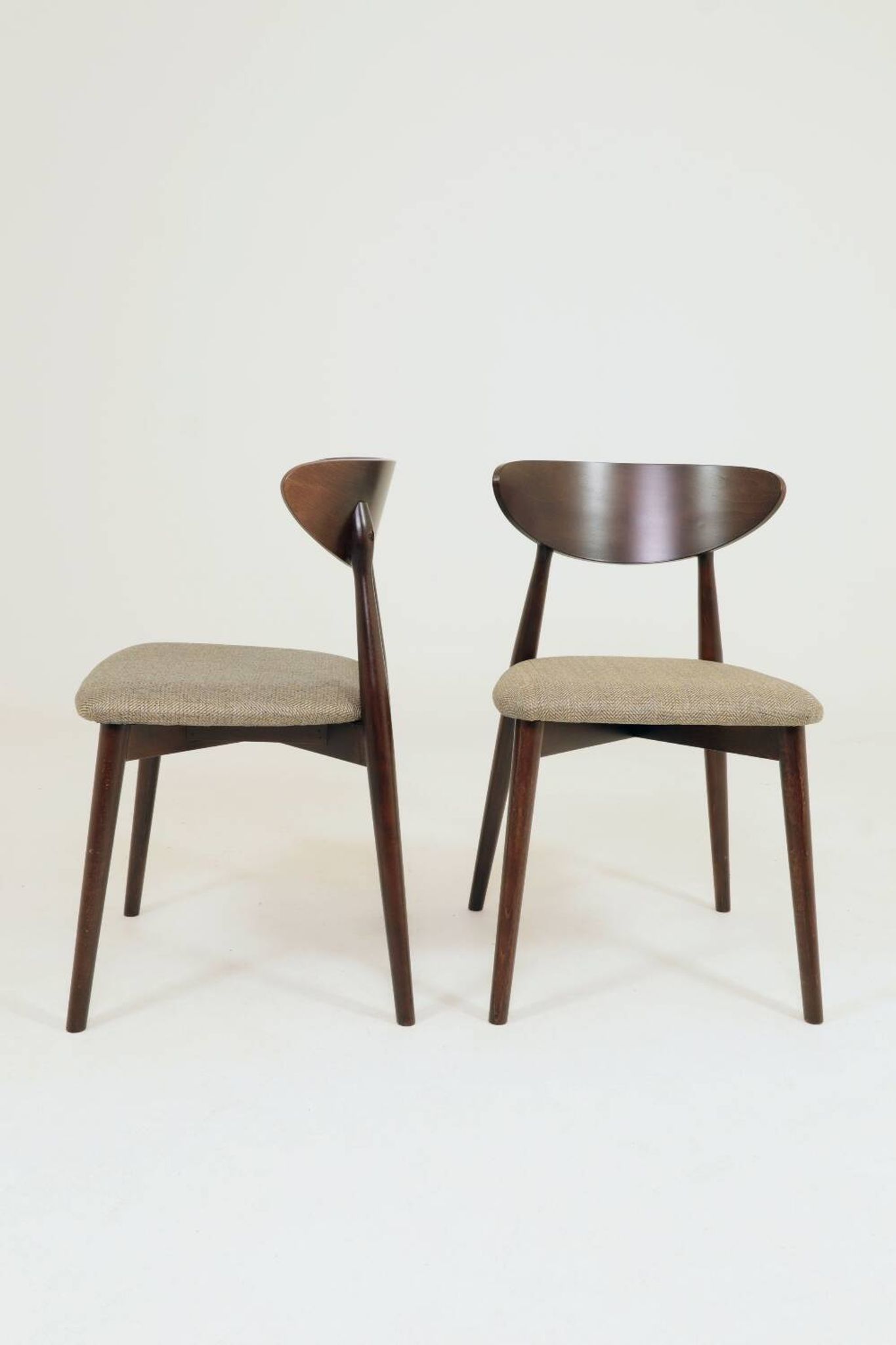 Set of 4 Modern Beech Wood Dining Chair, Herringbone yellow fabric