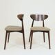 Set of 4 Modern Beech Wood Dining Chair, Herringbone yellow fabric
