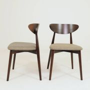 Set of 4 Modern Beech Wood Dining Chair, Herringbone yellow fabric