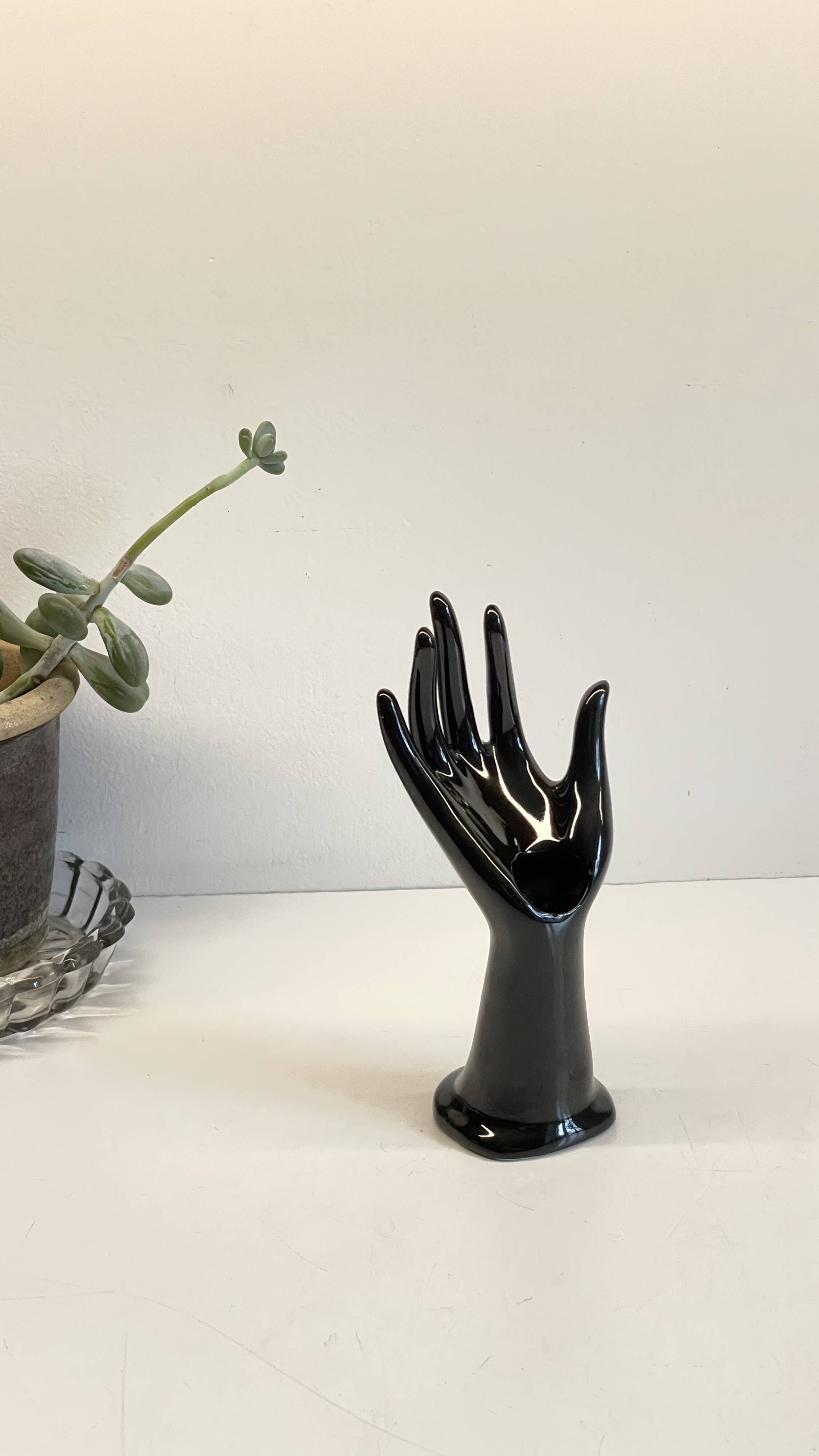 Handmade vintage black ceramic ring sizer vase