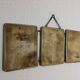 Vintage 1930s triptych barber mirror, beveled black crystal - 25 x 59 cm
