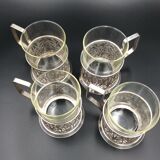 4 russian tea cups silver metal watermarked ussr