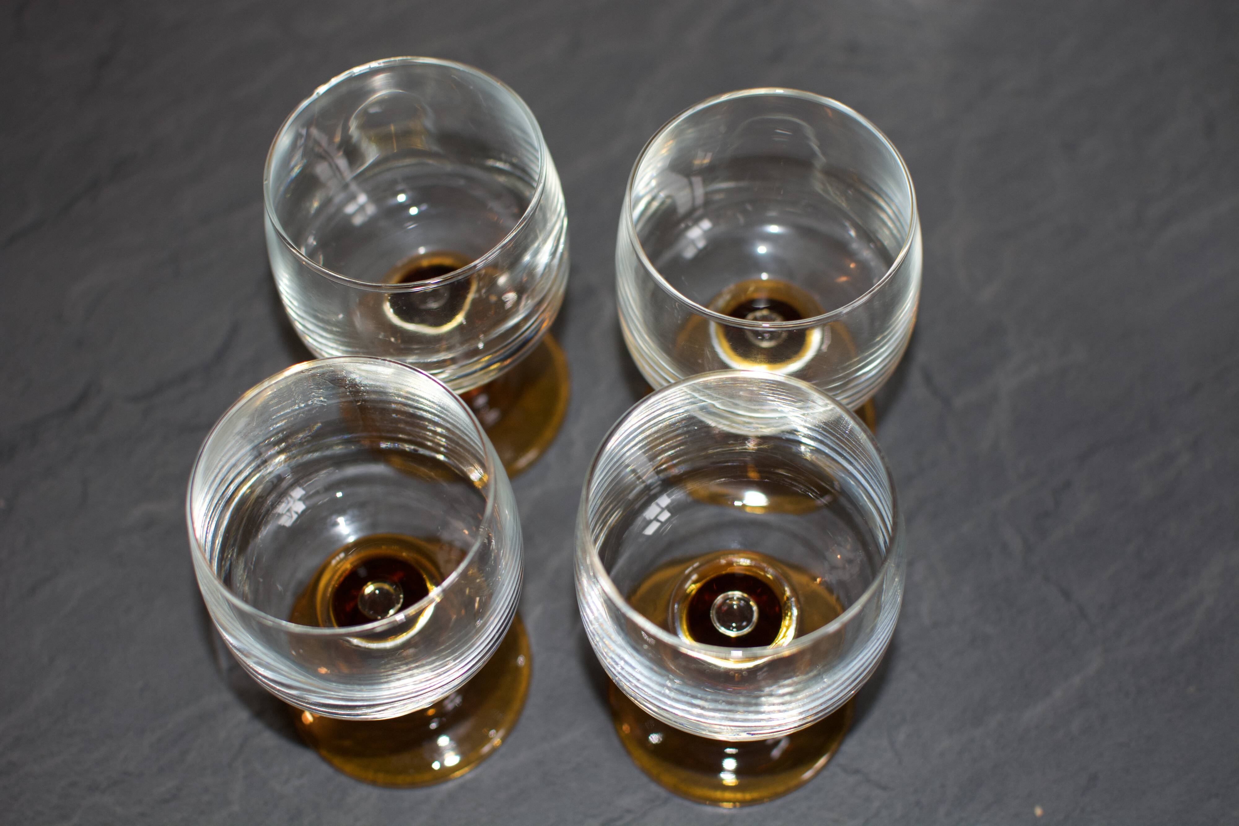Vintage 70s glasses with amber block feet