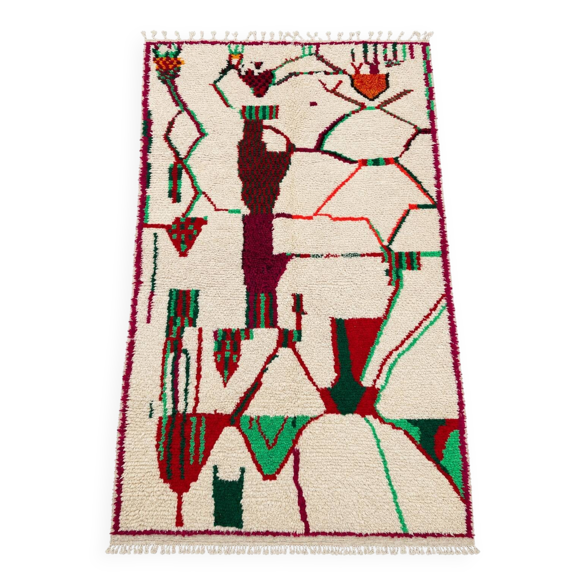 Moroccan Berber rug in cream wool, abstract patterns - 263x160 cm