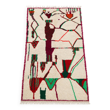 Tapis berbère marocain en laine écrue, motifs abstraits- 263x160 cm
