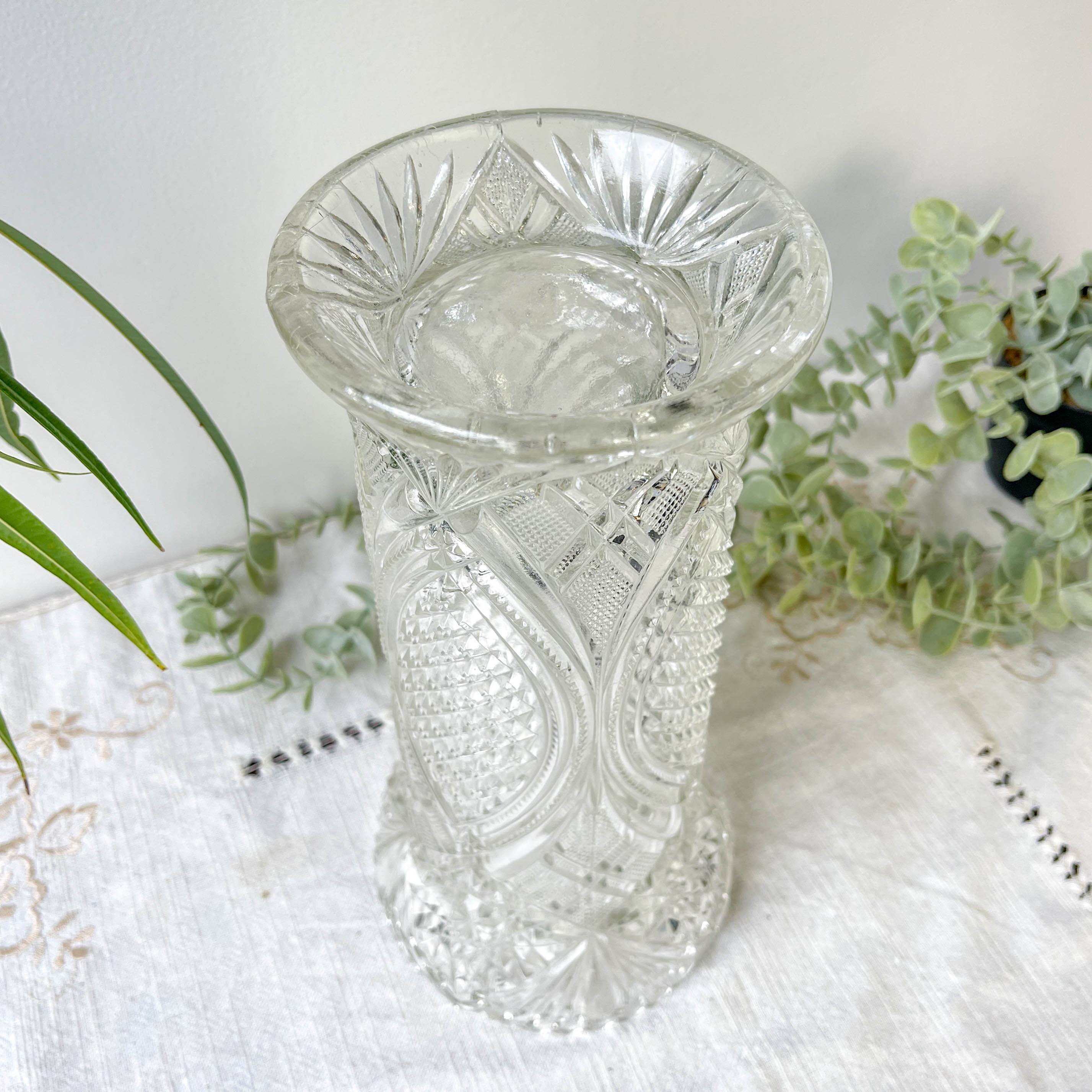 Vase vintage en verre motif géométrique