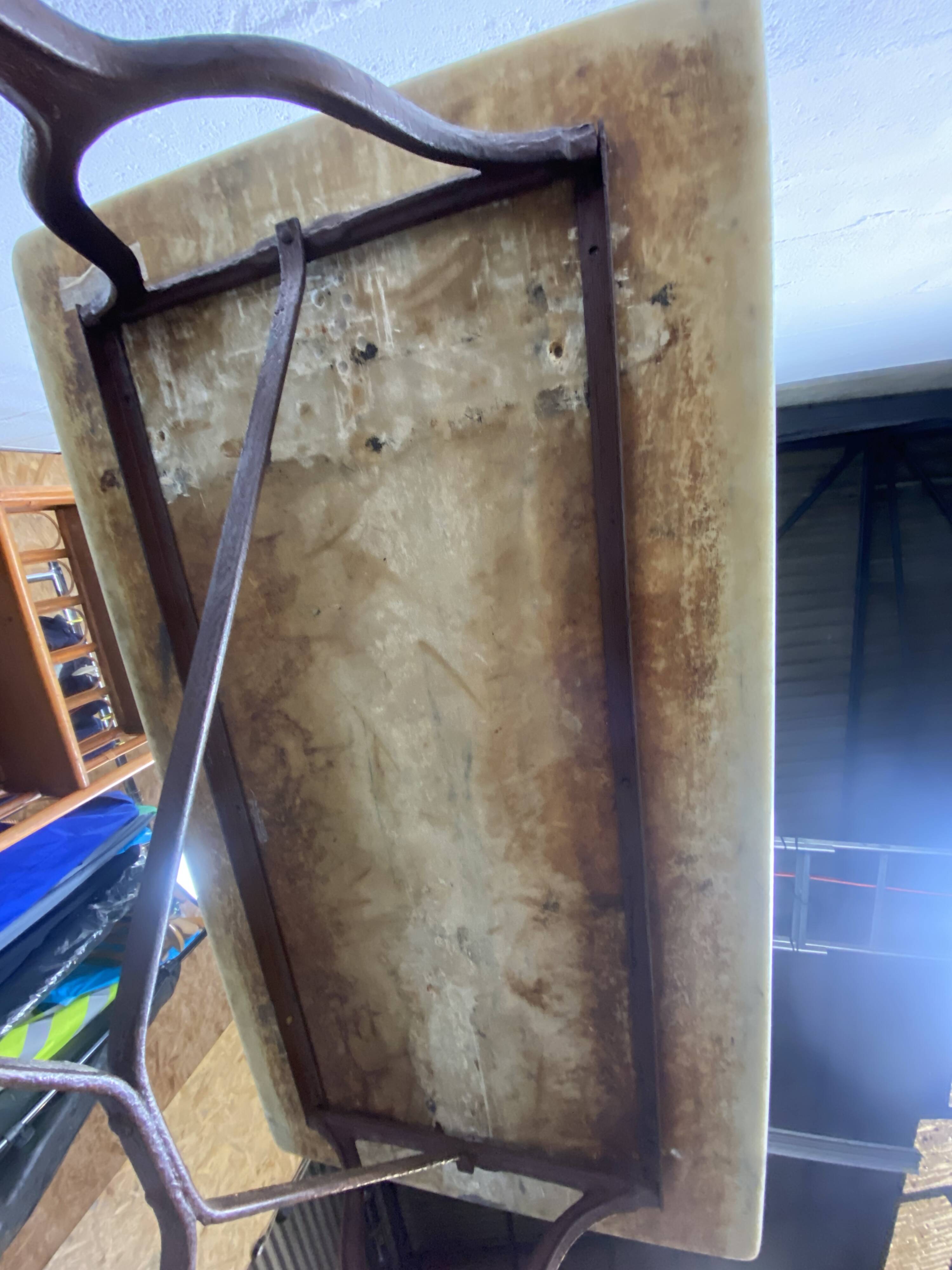 Set of two bistro tables in marble and wrought iron