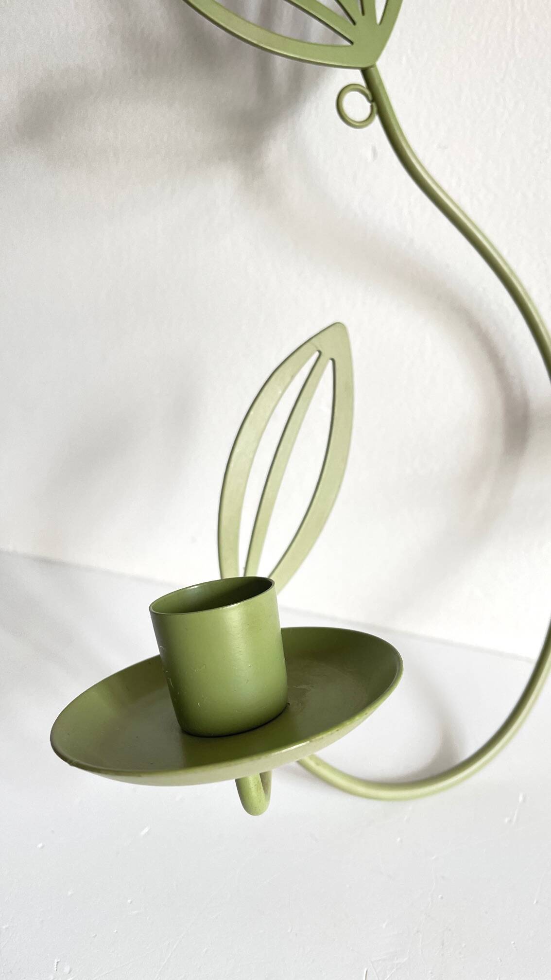 Wall Candle Holder, Green Metal Leaves