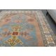 1970s Vintage Turkish Oushak Handmade Wool Cotton Blue Area Rug 220x310