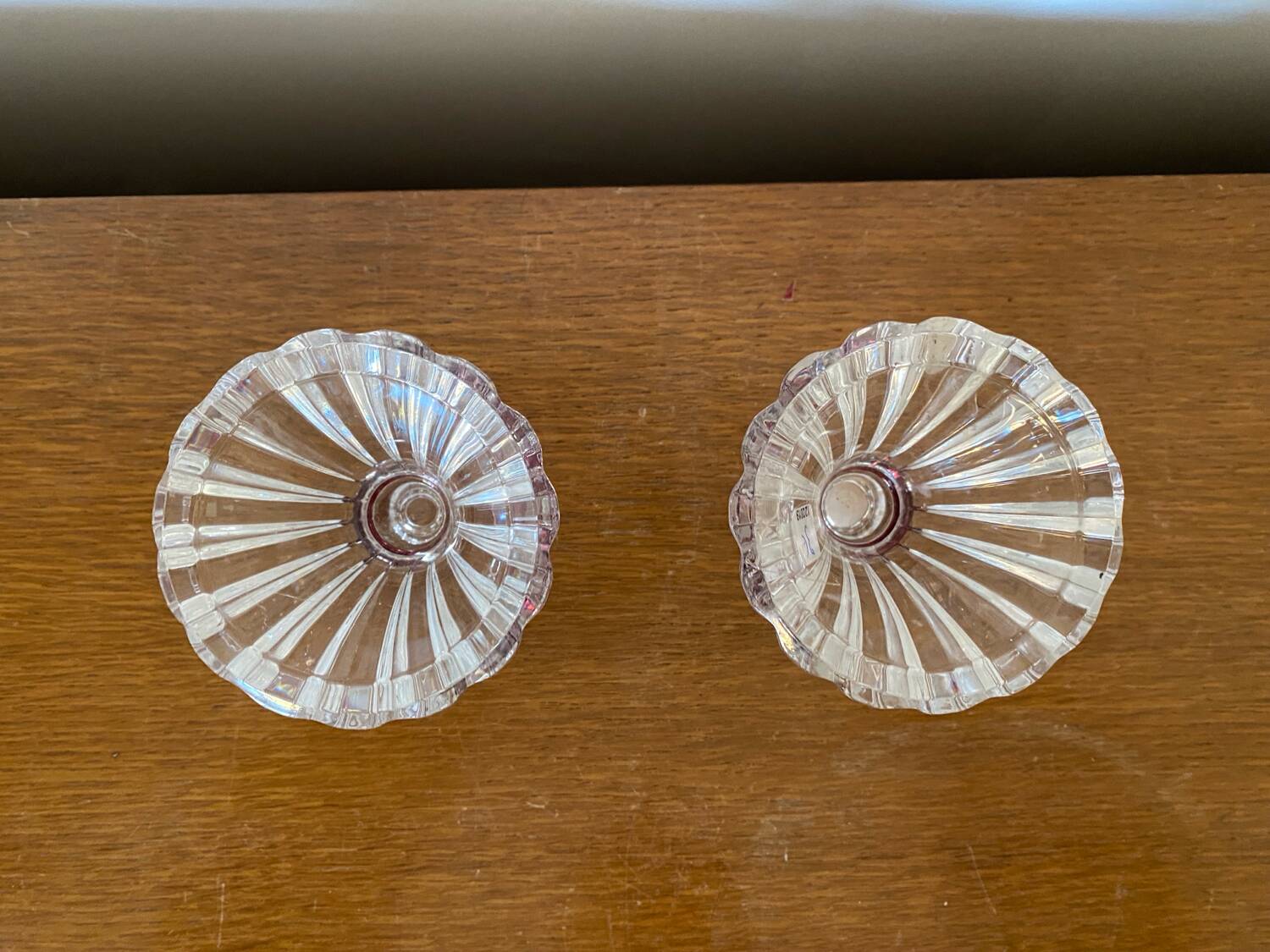 Pair Antique Clear + Red Carved Vase Vintage Decoration