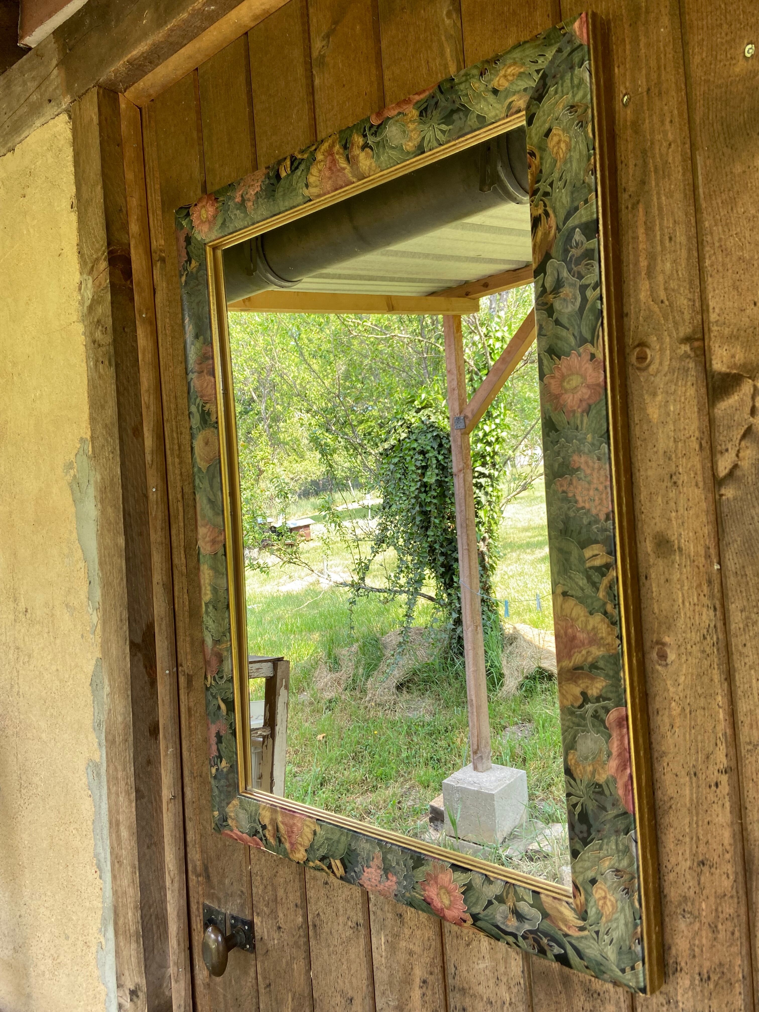 Wooden mirror, painted flower outline