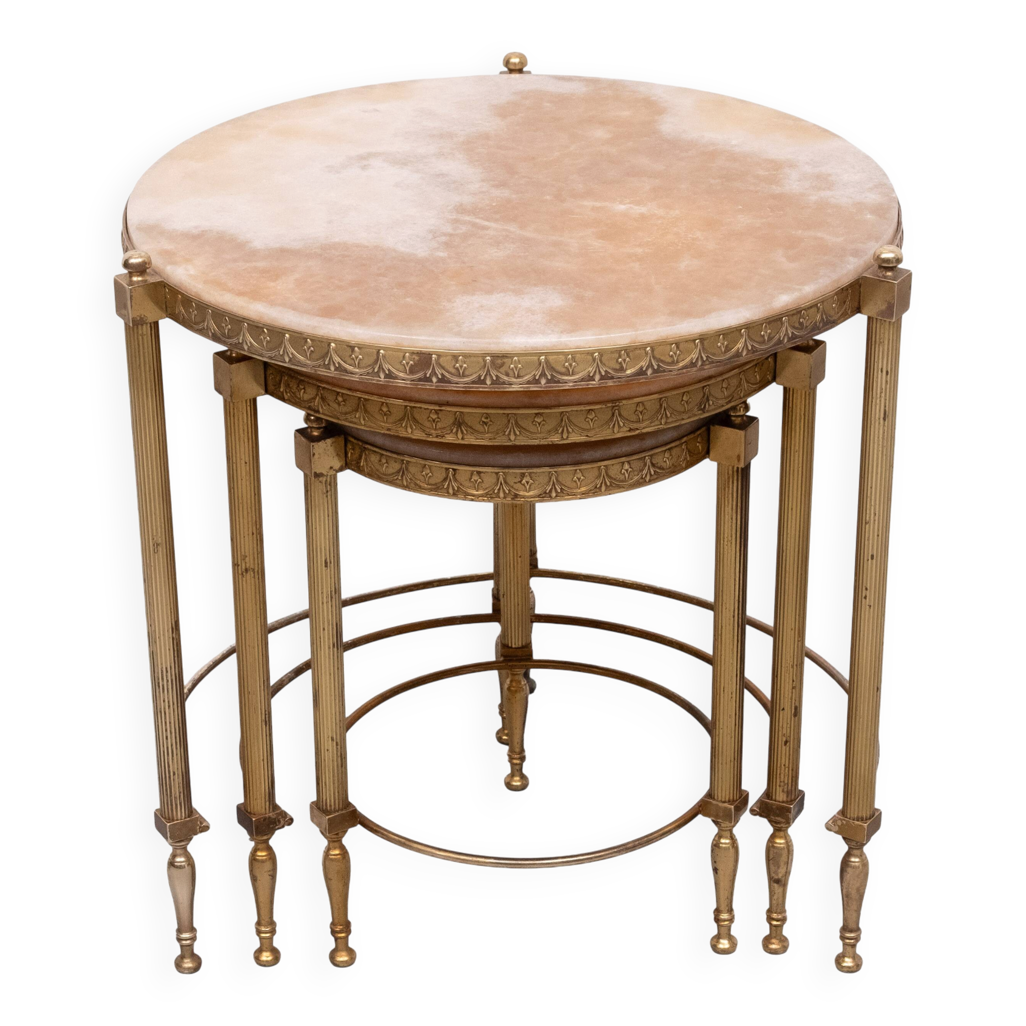 Hollywood Recency Nesting Tables Brass Onyx Marble France