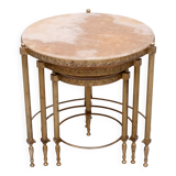Hollywood Recency Nesting Tables Brass Onyx Marble France