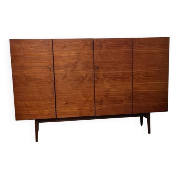 Buffet haut vintage en teck avec compartiment bar