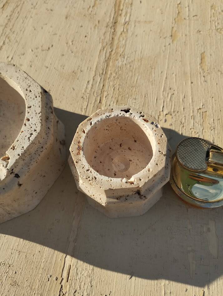 Vintage Ashtray & Lighter Duo in Travertine – Italy, 1970