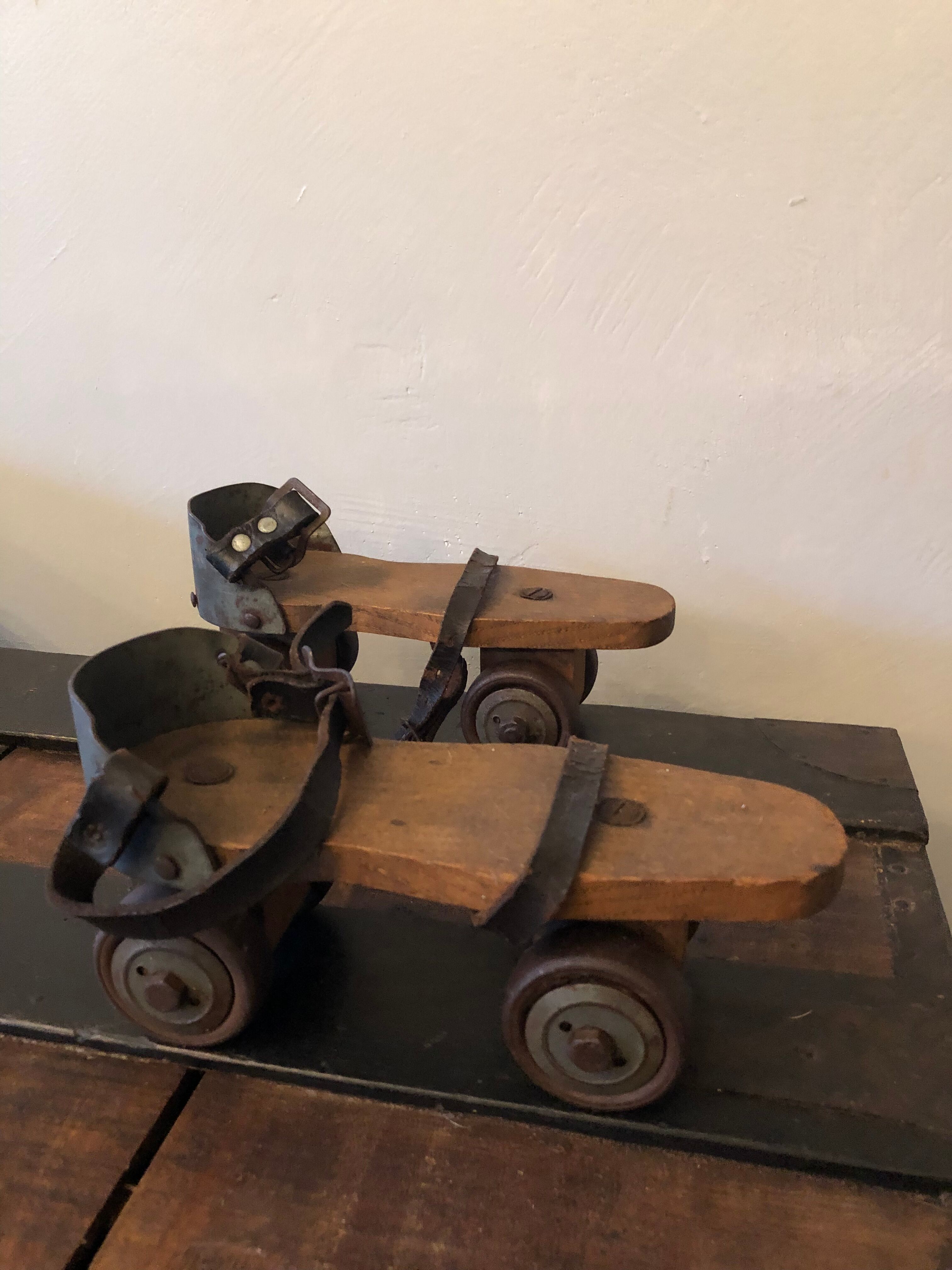 Wooden and metal roller skates