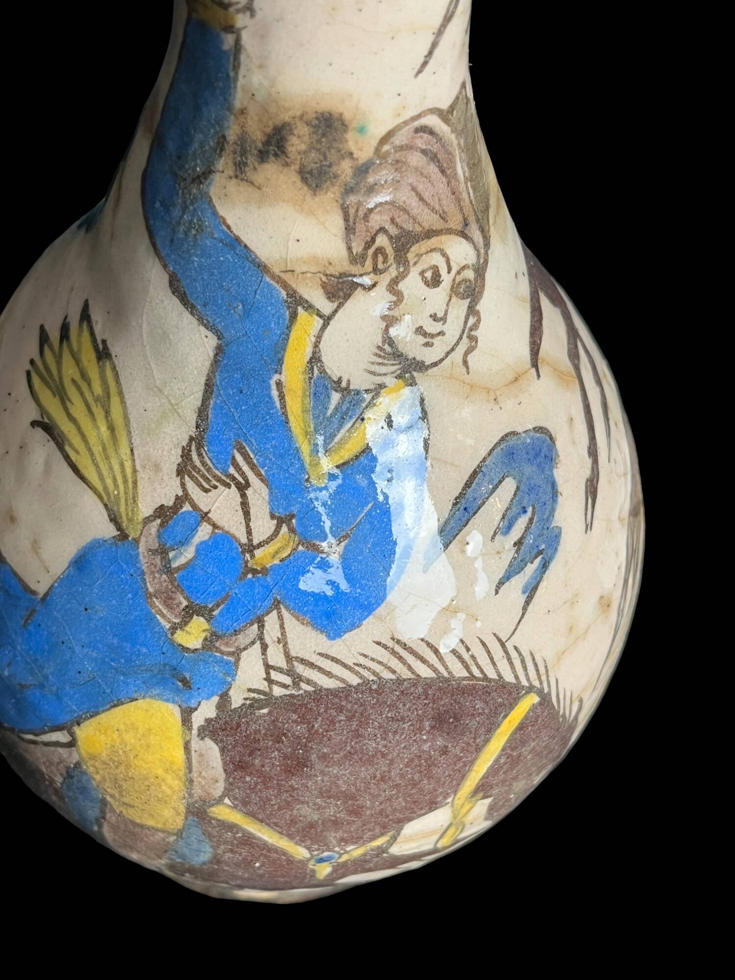 Iran, vase céramique polychrome décor cavalier IXème