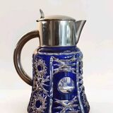 Superb orangeade jug in cobalt blue cut bohemian crystal