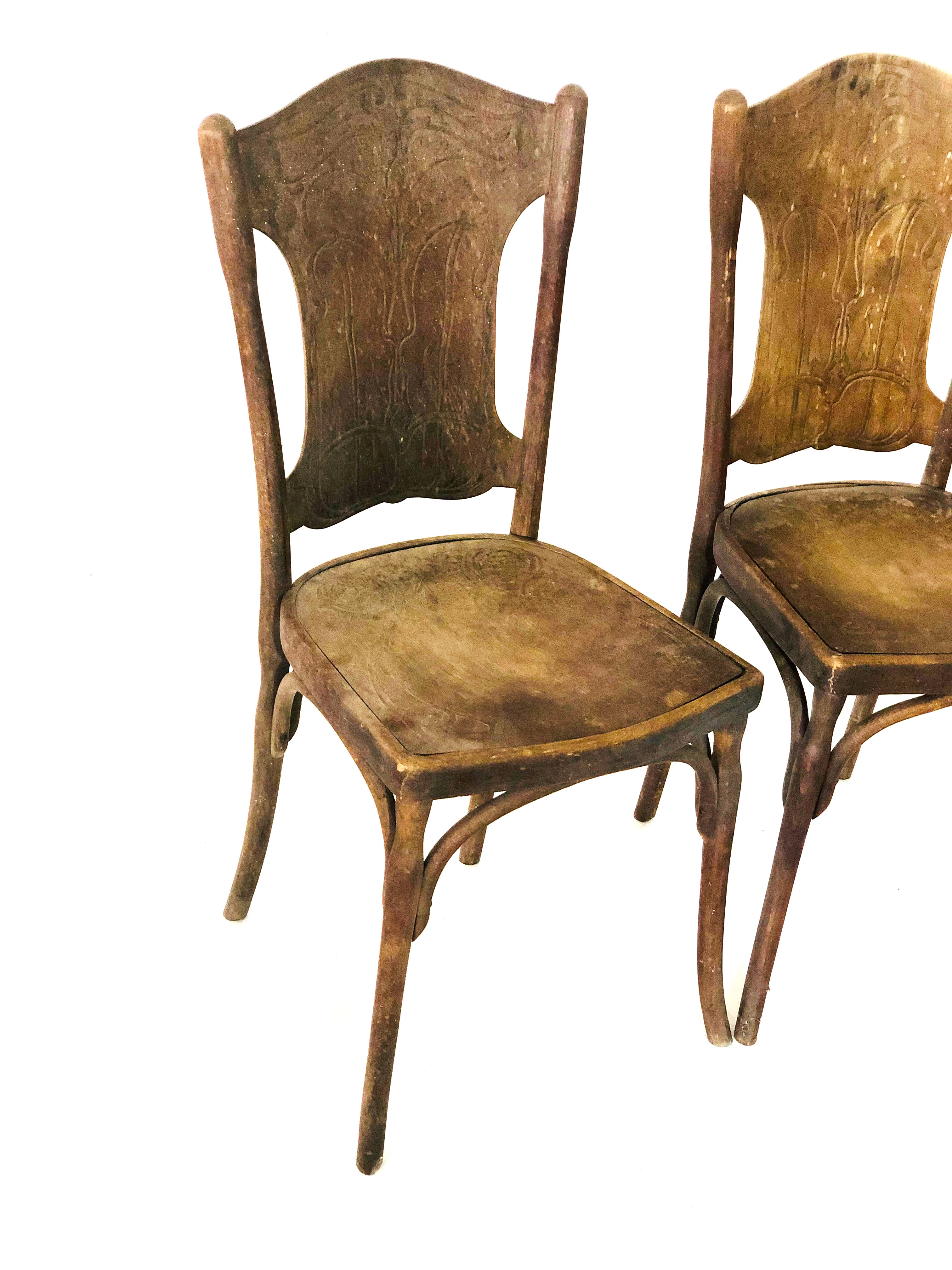 Suite of 5 vintage J.J Khon oak chairs
