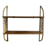 Wall shelf in wood and rattan from the 70s