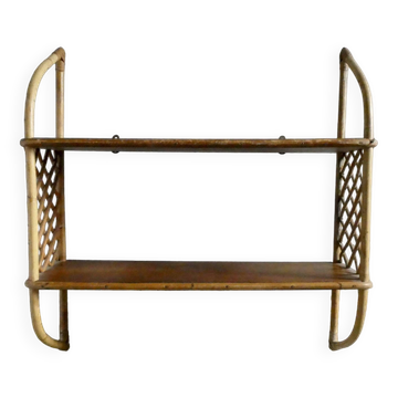 Wood and rattan wall shelf, 1970s