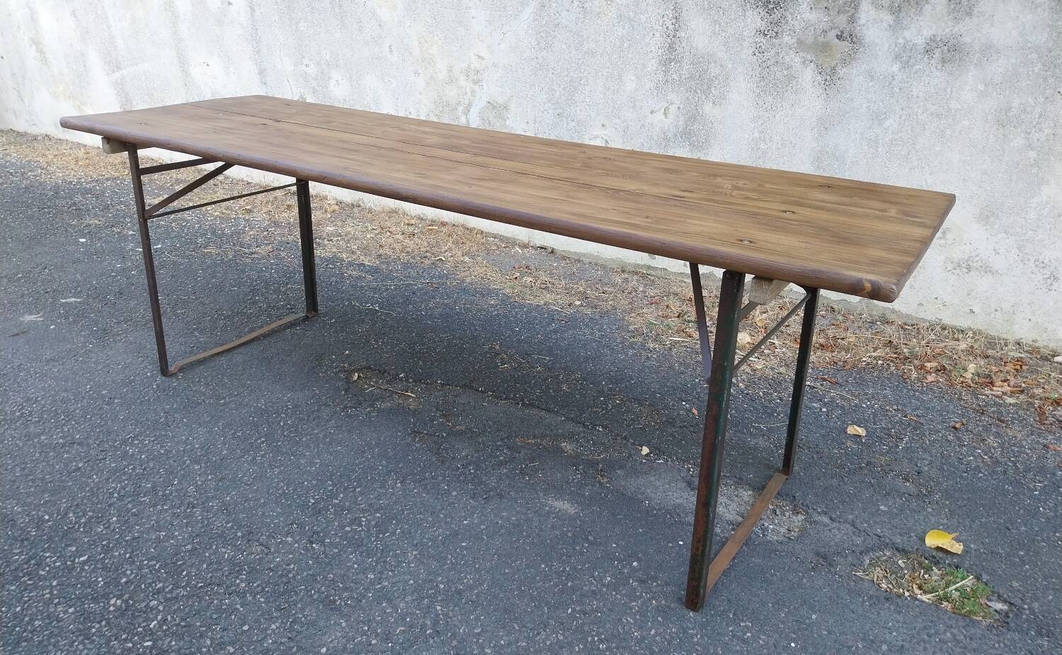 Folding wooden and metal table