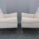 Pair of Italian mid-century boucle armchairs, iron & brass legs, 1950s