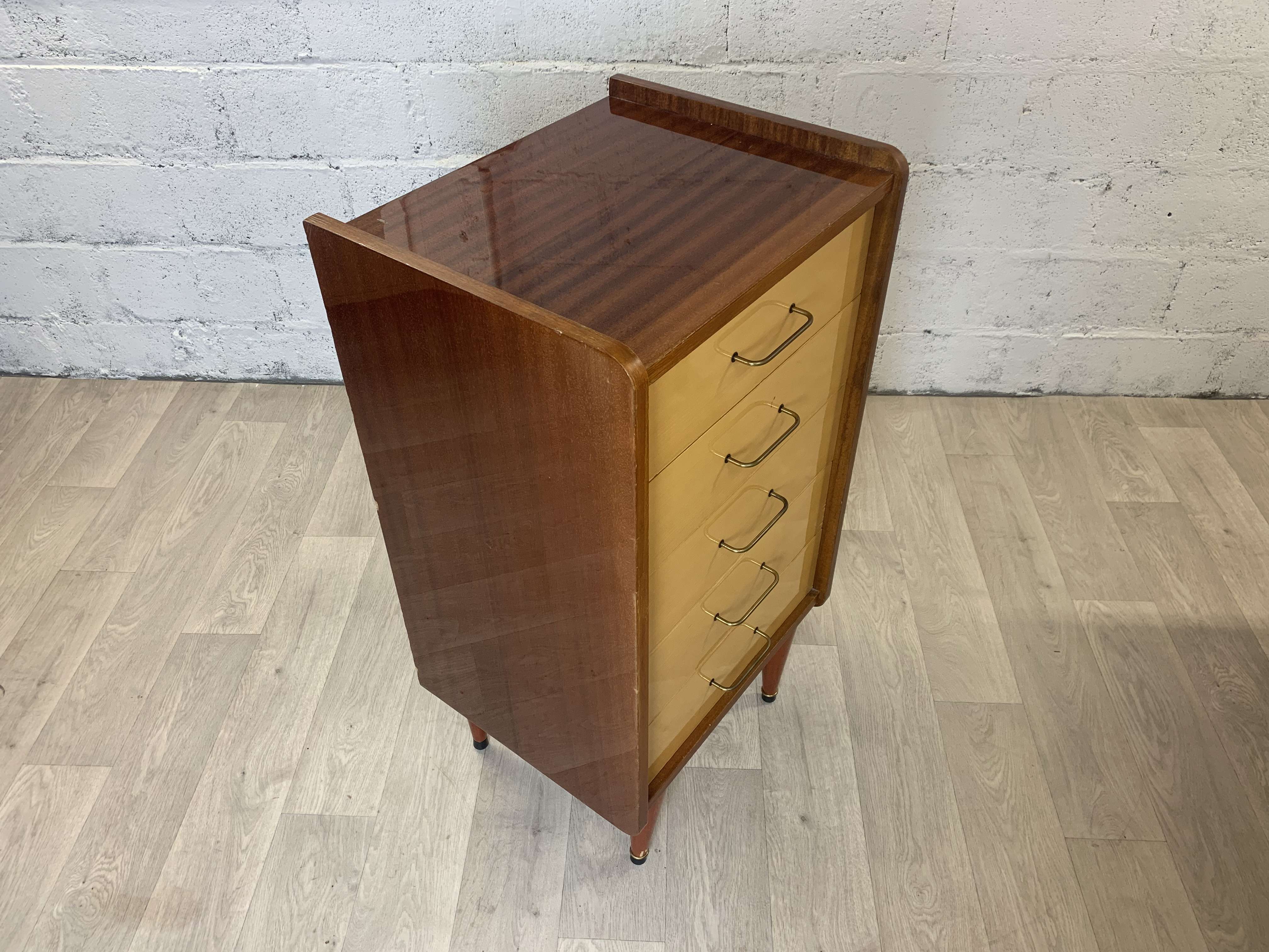 Chest of drawers 5 drawers vintage mahogany varnish, 60s