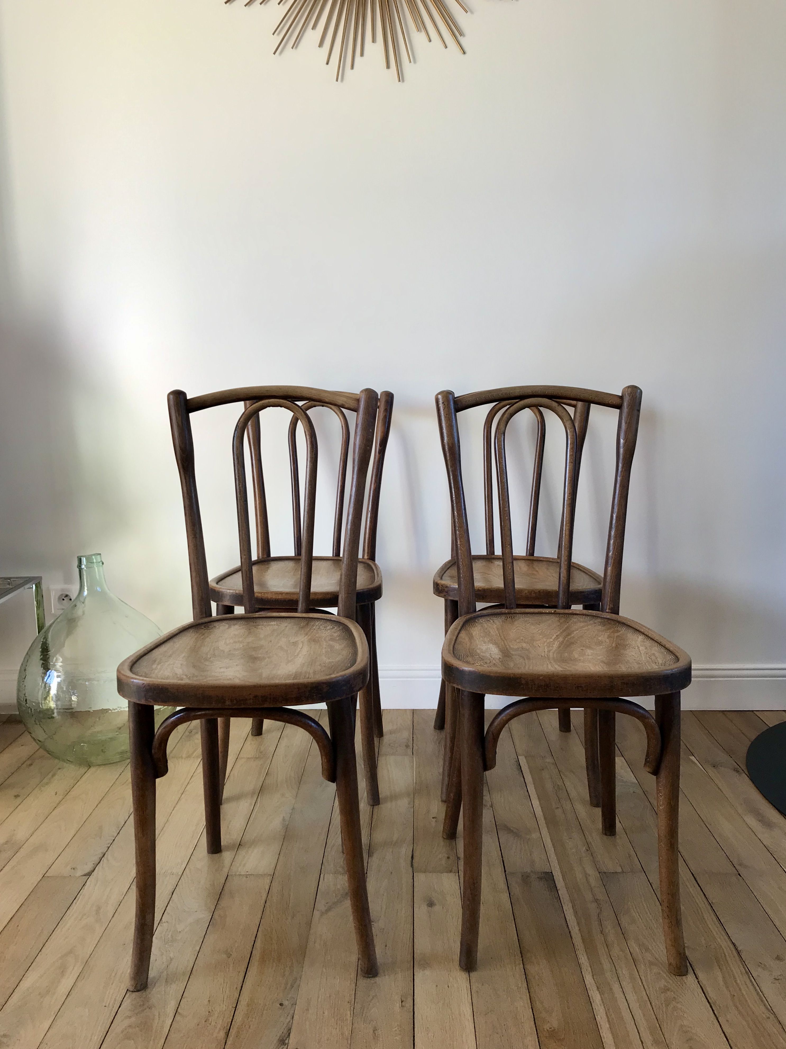 Set of 4 bistro chairs in curved wood of beech Luterma 30s