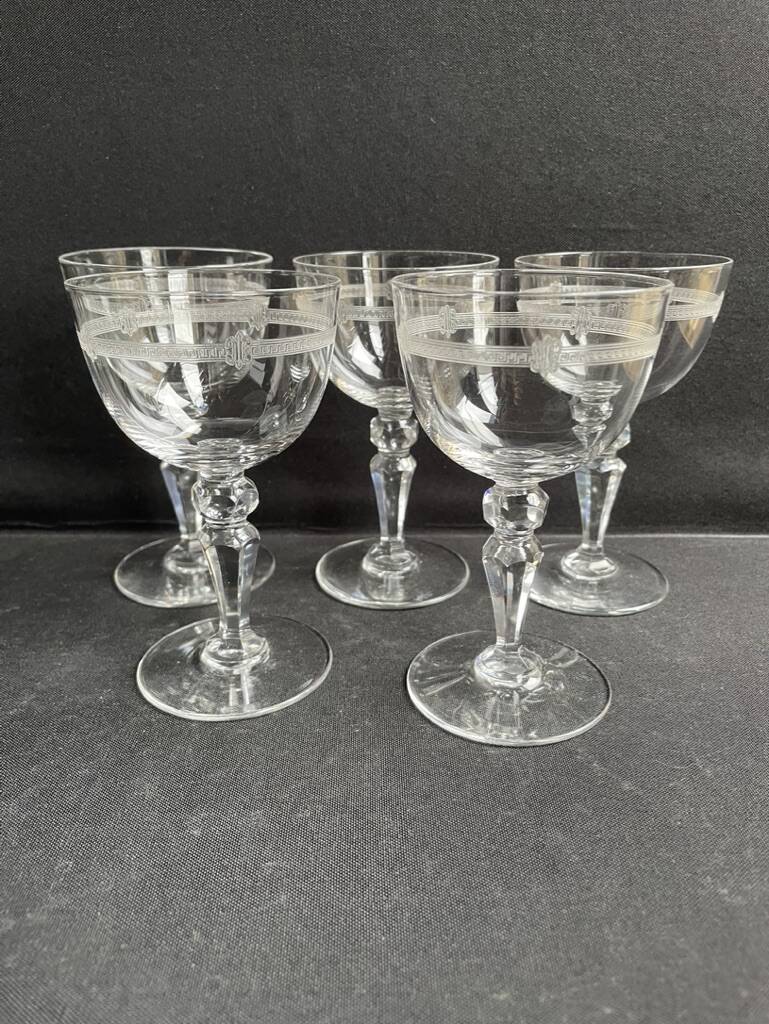 5 glasses in light blown, cut and guilloché crystal