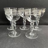 5 verres en cristal léger soufflé, taillé et guilloché
