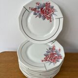 Set of 10 Art Deco porcelain dessert plates