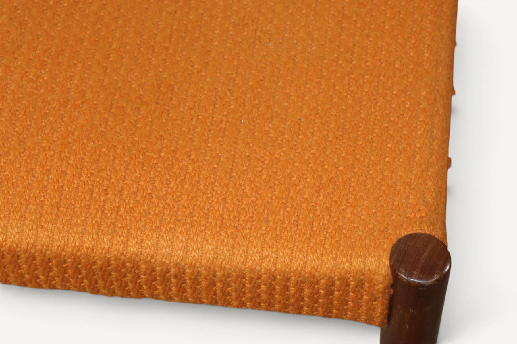 Set of 4 vintage teak and orange wool chairs – 1960s